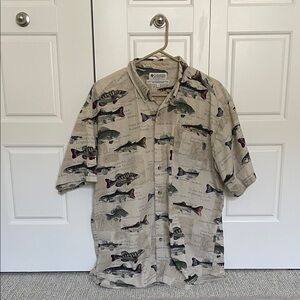 NWOT Columbia Men's Tan Fish Pattern Hawaiian Shirt